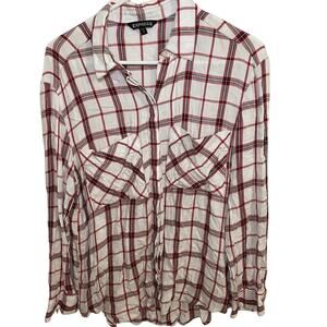 Express Womens Shirt Plaid Soft Rayon Top w/ Pockets 90285 SIZE Medium Flannel